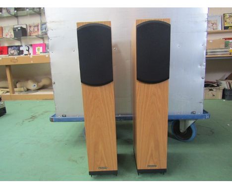 A pair of Spendor A4 floor standing speakers in natural oak finish, boxed with instruction manual   