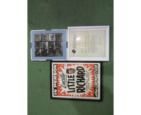 A contact sheet of twelve images of Cliff Richard, a framed letter from Decca Records and a reproduction Little Richard poste