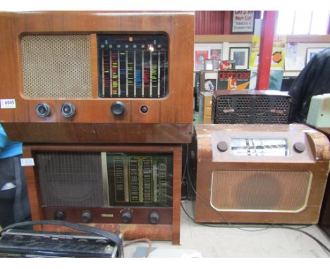 Three vintage wooden cased radios including Ferguson and Pye 