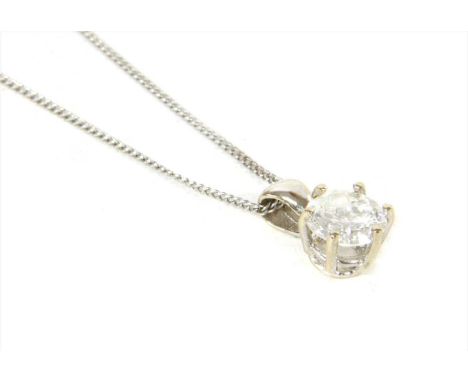 An 18ct white gold single stone diamond pendant, a brilliant cut diamond, claw set to 'V' bale. Sheffield 2000. Suspended fro