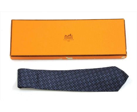 An Hermès tie, blue ground with chain link design, design number 957 IA, in box