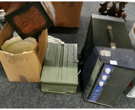 RECORD PLAYER, TIN BOX &amp; BOX LOT