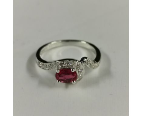 9CT WHITE GOLD &amp; RUBY &amp; DIAMOND RING