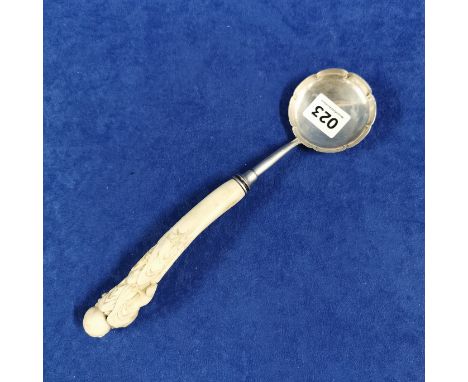 SILVER LADLE SHEFFIELD 1885/86 WITH CARVED BONE HANDLE