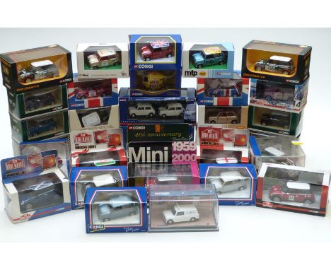 Thirty-two Corgi diecast model Mini cars including Mini Mania, Eddie Stobart, Mini 45, Anglian Mini Club, Super Minis etc, so