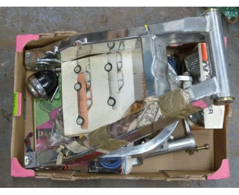JMC aluminium soft tail motorcycle frame, K&amp;N air filters, Ford Cortina manual etc