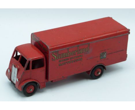 Dinky Supertoys diecast model Guy Warrior Van with red cab, chassis, body and hubs and 'Slumberland Spring Interior Mattresse