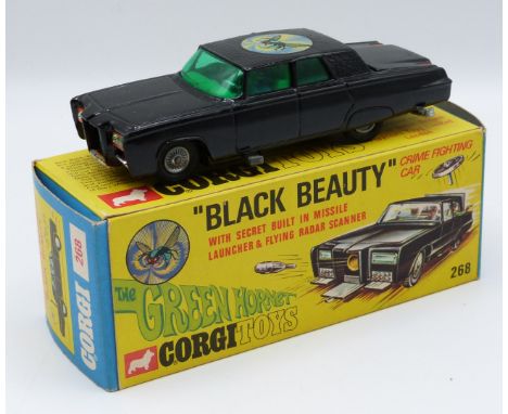 Corgi Toys diecast model The Green Hornet 'Black Beauty' crime fighting car, 268, with black body, green interior, driver, Gr