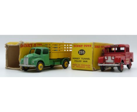 Two Dinky Toys diecast model vehicles Mersey Tunnel Police Van 255 and Farm Produce Wagon 343, both in original boxes.