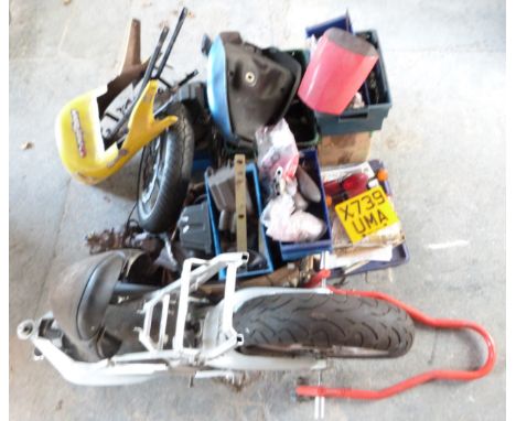Aprilla RS125 motorbike, registration number X739 UMA, project including frame, complete engine, two wheels, petrol tank etc,