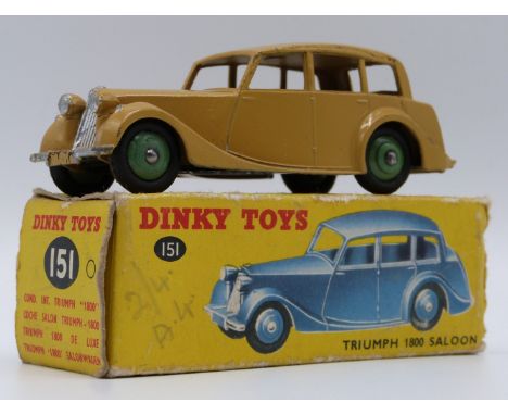 Dinky Toys diecast model Triumph 1800 Saloon with beige body and green hubs, 151, in original box.