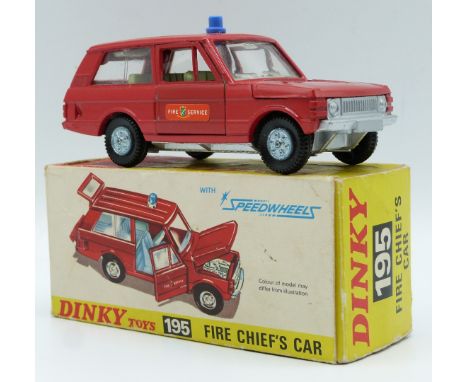 Dinky Toys diecast model Fire Chief's Car with red body, blue windows and Fire Service decals, 195, in original box.&nbsp;