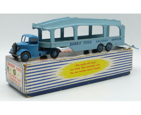 Dinky Toys diecast model Pullmore Car Transporter&nbsp;with blue cab and hubs and pale blue trailer, 982, in original box.&nb