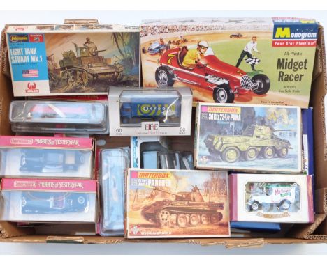 Seventeen Matchbox Models of Yesteryear and similar diecast model vehicles including buses, cars, vans and N gauge trains tog