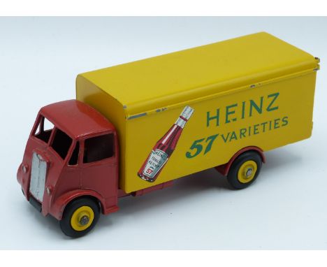 Dinky Supertoys diecast model Guy Warrior Van with red cab and chassis, yellow body and hubs and 'Heinz 57 Varieties' decals,