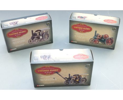 Three Corgi Vintage Glory of Steam 1:50 scale limited edition diecast model B6 Fowler engines Marstons Road Services Crane En