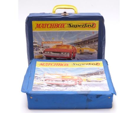 A collection of Matchbox Superfast diecast model vehicles in two Collector's Carrying Cases.&nbsp;