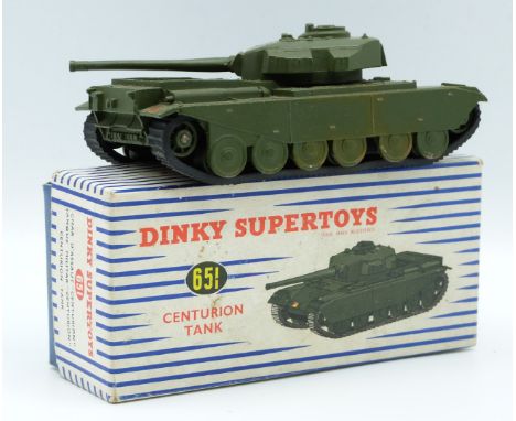 Dinky Supertoys diecast model Centurion Tank with green body and black rubber tracks, 651, in original box.&nbsp;