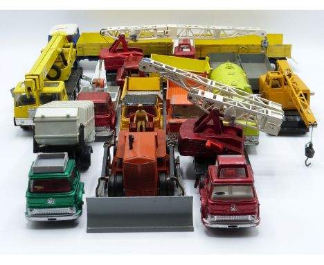 Fourteen Dinky Toys and Dinky Supertoys diecast model commercial and agricultural vehicles including Ford D800, Mercedes-Benz