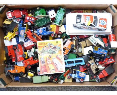 A large collection of mainly Matchbox diecasat model vehicles including promotional vans etc together with a Dinky Toys catal