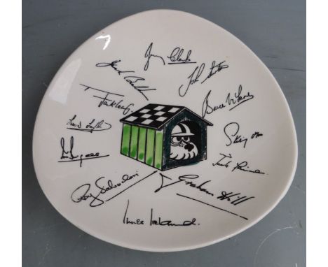 Ceramic dish made specially for The Dog House Club by Stavangerflint of Norway featuring the signatures of racing drivers Gra