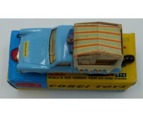 Corgi Toys diecast model Musical Wall's Ice Cream Van on Ford Thames with blue body, cream interior and 'Wall's' decals, 474,