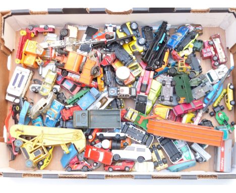 Over 100 Corgi, Dinky, Matchbox and similar diecast model vehicles including Batman helicopter, military vehicles, Riley, Sun