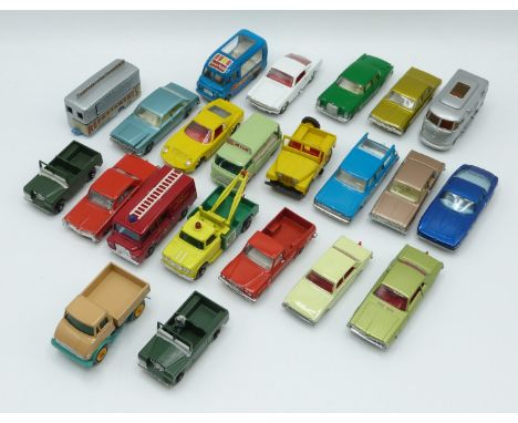 Twenty-two Matchbox 1-75 series diecast model vehicles c1968 including Ford Zodiac, Lamborghini Miura and Mercury Cougar.