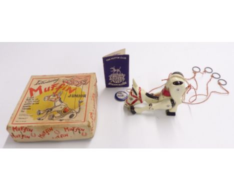Moko, Muffin The Mule Junior cast metal puppet in original box with Muffin club membership card and badge.&nbsp;