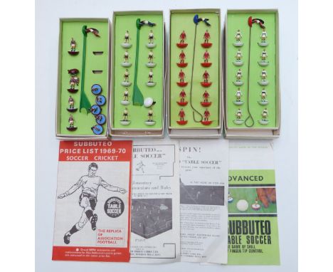 Four Subbuteo table soccer teams Fulham, Plymouth Argyle, Liverpool and Crystal Palace, all in original boxes together with r