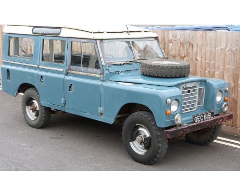 1972 Land Rover 109 Safari station wagon, 2.6 litre, 6 cylinder petrol with overdrive and free wheeling hubs, registration nu