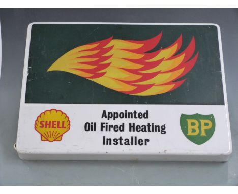Illuminated Shell / BP appointed oil fired heating installer advertising sign, 53 x 73cm