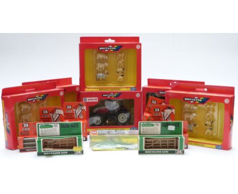 Fifteen Britains Farmyard 1:32 scale model vehicles, animal sets and accessories including Steyr 6135 Profi Tractor, four Met