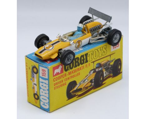 Corgi Toys diecast model Cooper-Maserati F1 with driver controlled steering,&nbsp; yellow body, silver hubs and racing number