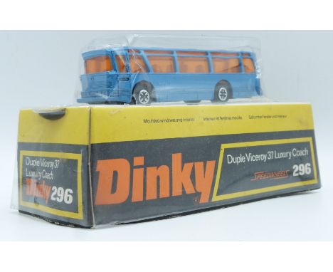 Dinky Toys diecast model Duple Viceroy 37 Luxury Coach with blue body, orange windows and Speedwheels, 296, in original box.&