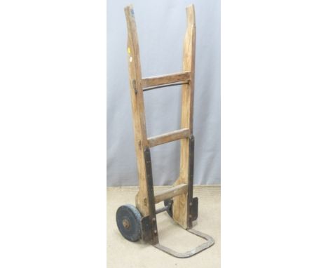 Vintage ash sack truck with printed "Trumans" to stretcher, H 136cm&nbsp;