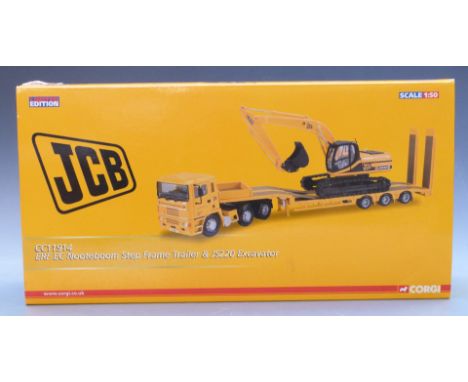 Corgi JCB 1:50 scale limited edition diecast model ERF EC Nooteboom Step Frame Trailer &amp; JS220 Excavator, CC11914, in ori