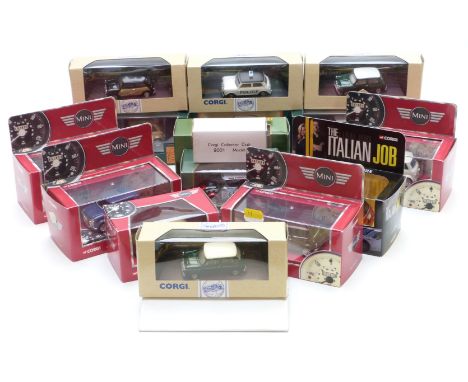 Sixteen Corgi diecast model Mini cars including The Italian Job, Eddie Stobart etc, all in original boxes.&nbsp;