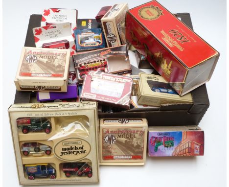 A collection of Corgi, Matchbox and similar diecast model vehicles including Models of Yesteryear, Great Beers of the World e