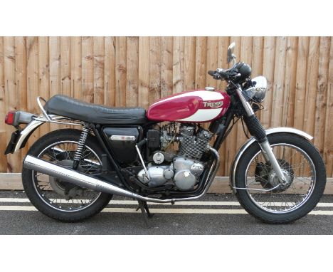 1977 Triumph Trident T160 750cc three cylinder motorbike, registration number TAD 139R, odometer reads 59565 miles, with box 