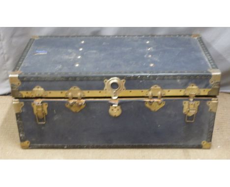 A vintage metal bound trunk, W92 x D51 x H37cm&nbsp;