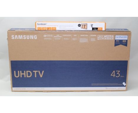 A BRAND NEW BOXED SAMSUNG 43" ULTRA HIGH DEFINITION TELEVISION with smart hub, together with a BRAND NEW BOXED WALL MOUNTING 