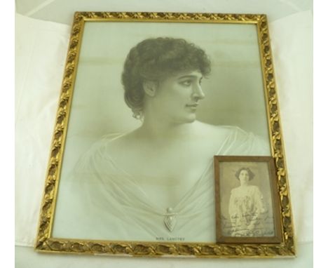 A FRENCH PORTRAIT OF MRS. LANGTRY the actress, in decorative gilt frame, together with one other small framed PRINT of an act