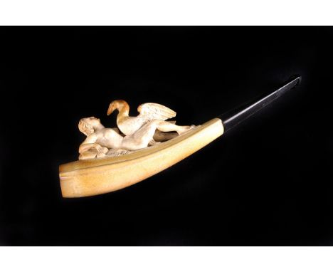 A 19th century meerschaum pipe,  modelled as Leda and the Swan, damaged and repaired, in a fitted case