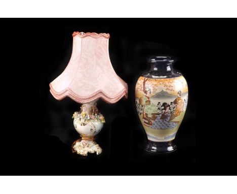 A pair of modern Japanese Satsuma style vases,  32cm high, together with a  pair of modern porcelain lamp bases (4)