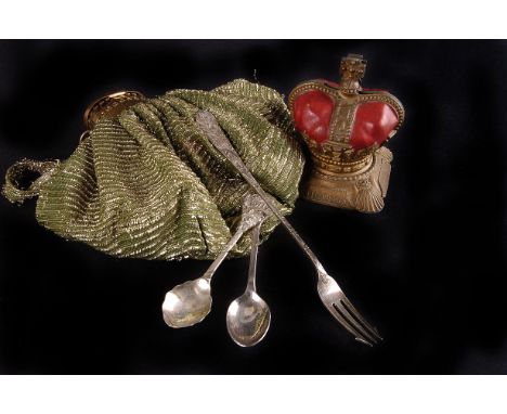 LOT WITHDRAWN
Three modern silver decanter labels, Scotch', 'Sweet' and 'Dry', together with a Victorian silver Christening s