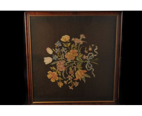A Victorian pole screen,  with glazed  needlepoint screen, the pole 158cm high, together with a toilet mirror, a turned woode