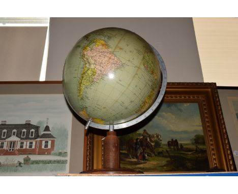 A James Wellsworth atlas globe,  on circular wooden base with compass inset, 12in 