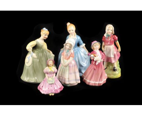 A group of Royal Doulton figures,  Fair Maiden' HN211, 'A Child from Williamsburg' HN2154, 'Tootles' HN1680, 'Jill' HN2061, '