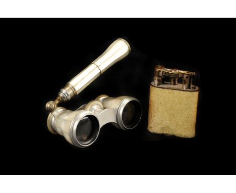 A pair of late 19th century Asprey MOP opera glasses,  together with a 1930s Dunhill shagreen lighter
